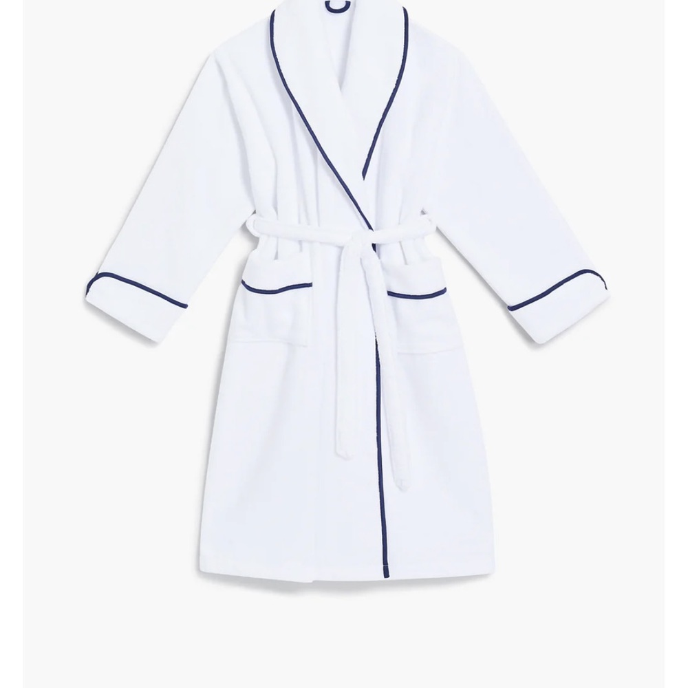 Hill House Home Hotel Bathrove White Bathrobe with Navy Trim